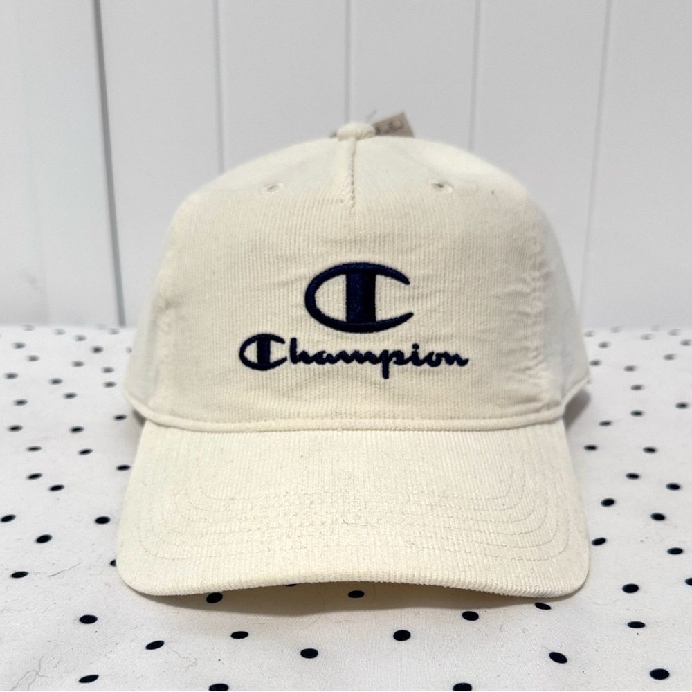 Champion Off-White Cap with Navy Logo